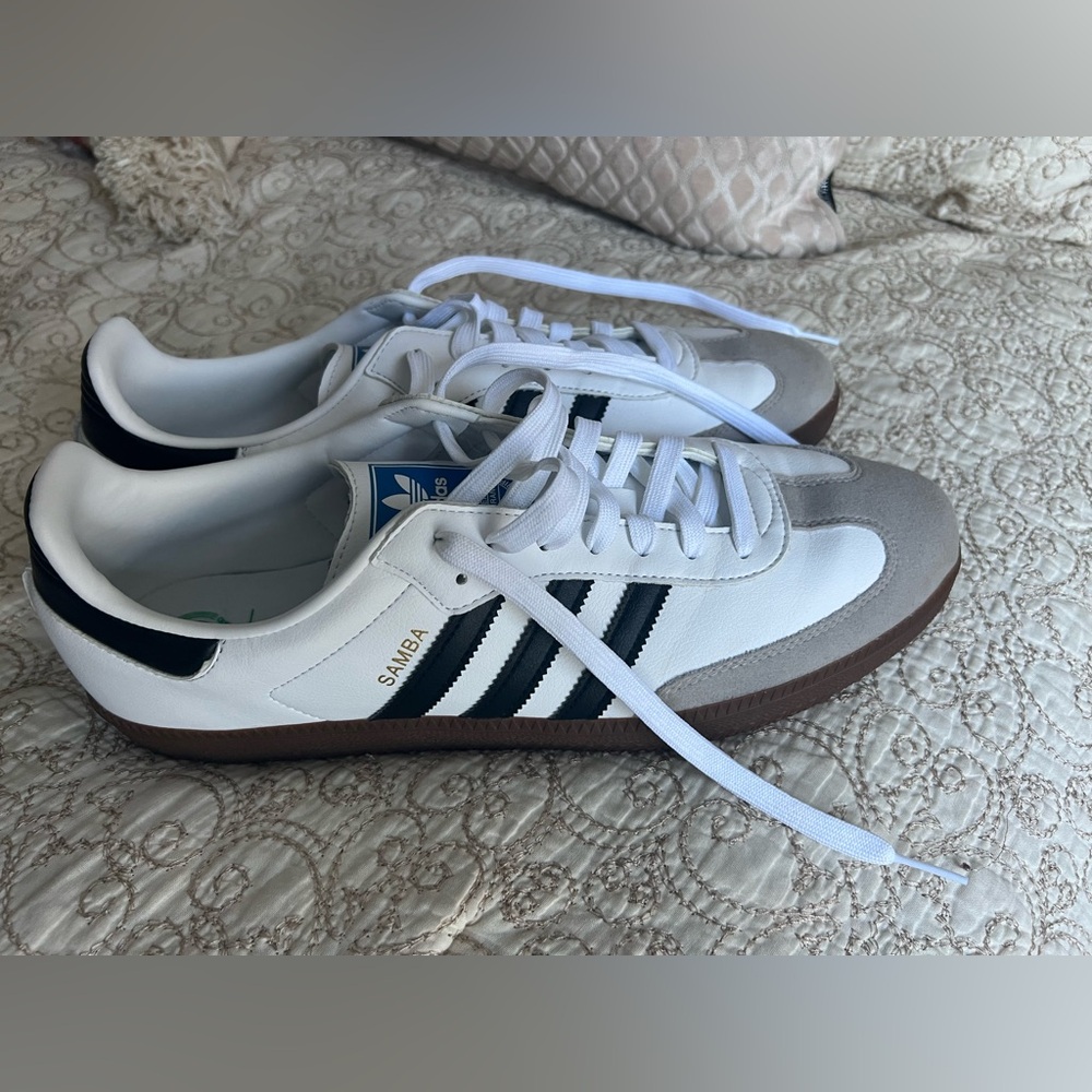 Men’s Size 13 - Adidas Samba  - White Vegan Leather - Worn Once